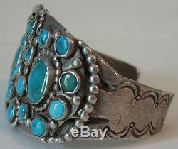 Deluxe Vintage Navajo Indian Silver & Multi Blue Gem Turquoise Cuff Bracelet