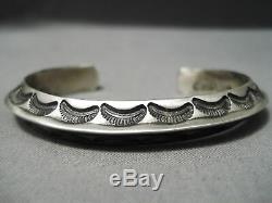 Detailed Thicker Vintage Navajo Hand Tooled Sterling Silver Bracelet Old