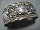 Detailed! Vintage Navajo Sterling Silver Leaf Garden Bracelet Old Cuff