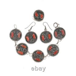 EMP Vintage Native American sterling and coral jewelry set Bracelet, ring