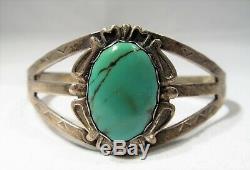 ESTATE Vintage Sterling Silver Fred Harvey Era Turquoise Cuff Bracelet K775