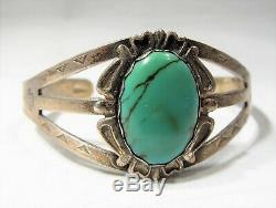 ESTATE Vintage Sterling Silver Fred Harvey Era Turquoise Cuff Bracelet K775