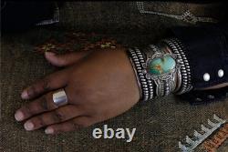 EXQUISITE Royston Turquoise Sterling Silver Navajo Cuff Bracelet, M&R Calladitto
