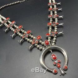 EXQUISITE Vintage NAVAJO Sterling Silver CORAL SQUASH BLOSSOM Necklace