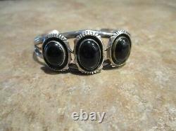 EXTRA FINE Vintage Navajo Sterling Silver Signed BLACK ONYX Row Bracelet