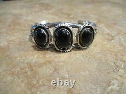 EXTRA FINE Vintage Navajo Sterling Silver Signed BLACK ONYX Row Bracelet