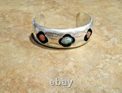 EYE CATCHING! Vintage Navajo Sterling Turquoise / Coral SHADOWBOX Bracelet