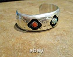 EYE CATCHING! Vintage Navajo Sterling Turquoise / Coral SHADOWBOX Bracelet