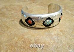 EYE CATCHING! Vintage Navajo Sterling Turquoise / Coral SHADOWBOX Bracelet
