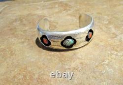 EYE CATCHING! Vintage Navajo Sterling Turquoise / Coral SHADOWBOX Bracelet