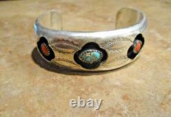 EYE CATCHING! Vintage Navajo Sterling Turquoise / Coral SHADOWBOX Bracelet