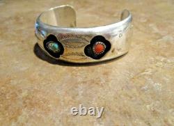 EYE CATCHING! Vintage Navajo Sterling Turquoise / Coral SHADOWBOX Bracelet