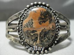 Early 1900's Vintage Navajo Petrified Wood Sterling Silver Bracelet Old