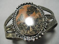 Early 1900's Vintage Navajo Petrified Wood Sterling Silver Bracelet Old