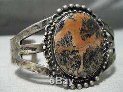 Early 1900's Vintage Navajo Petrified Wood Sterling Silver Bracelet Old