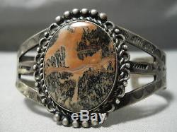 Early 1900's Vintage Navajo Petrified Wood Sterling Silver Bracelet Old