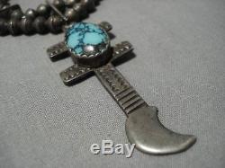 Early 1900's Vintage Navajo Sterling Silver Squash Blossom Cross Necklace