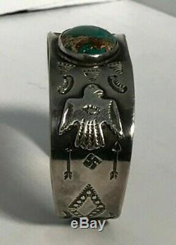 Early 20th Century Navajo Dyer Blue Turquoise Men's Cuff Bracelet 32 grams