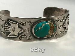 Early 20th Century Navajo Dyer Blue Turquoise Men's Cuff Bracelet 32 grams