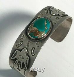 Early 20th Century Navajo Dyer Blue Turquoise Men's Cuff Bracelet 32 grams