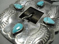 Early Hand Wrought Vintage Navajo Turquoise Sterling Silver Concho Belt Old