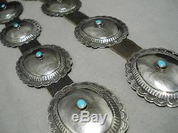 Early Hand Wrought Vintage Navajo Turquoise Sterling Silver Concho Belt Old