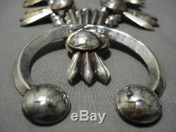 Early Heavy Vintage Navajo 246 Gram Sterling Silver Dime Squash Blossom Necklace