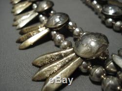 Early Heavy Vintage Navajo 246 Gram Sterling Silver Dime Squash Blossom Necklace