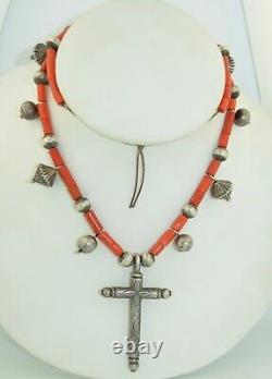 Early Sterling Silver & Coral Necklace