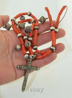 Early Sterling Silver & Coral Necklace