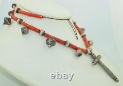 Early Sterling Silver & Coral Necklace