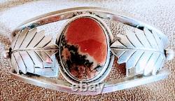 Early Vintage Navajo Large Petrified Wood/agate & Sterling Silver Cuff Bracelet