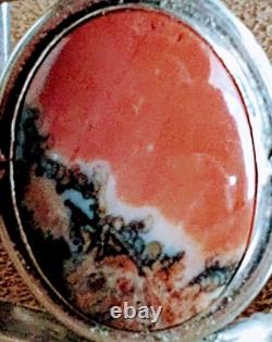 Early Vintage Navajo Large Petrified Wood/agate & Sterling Silver Cuff Bracelet