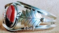 Early Vintage Navajo Large Petrified Wood/agate & Sterling Silver Cuff Bracelet