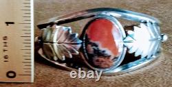 Early Vintage Navajo Large Petrified Wood/agate & Sterling Silver Cuff Bracelet