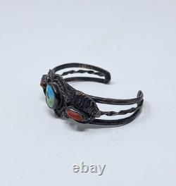 Early Vintage Navajo Turquoise, And Coral Bracelet Unsigned
