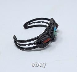 Early Vintage Navajo Turquoise, And Coral Bracelet Unsigned