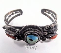 Early Vintage Navajo Turquoise, And Coral Bracelet Unsigned