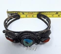 Early Vintage Navajo Turquoise, And Coral Bracelet Unsigned