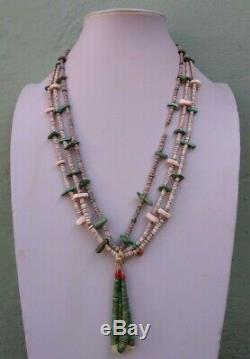 Early Vintage Santo Domingo Multi Strand Heishi Bead Shell Turquoise Necklace