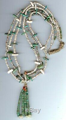 Early Vintage Santo Domingo Multi Strand Heishi Bead Shell Turquoise Necklace