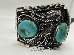 Estate Jewelry- Native Navajo- Vintage Silver Turquoise Watch Cuff B NEZ