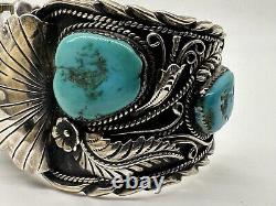 Estate Jewelry- Native Navajo- Vintage Silver Turquoise Watch Cuff B NEZ