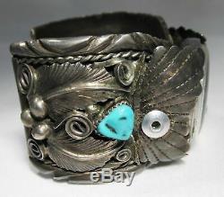 Estate M Thomas Jr Navajo Huge Heavy Turquoise Coral Cuff Bracelet Watch C1616