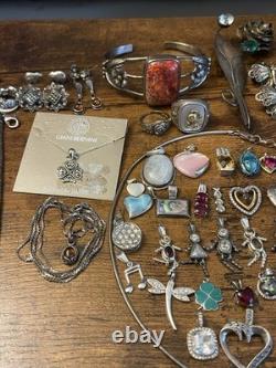 Estate Sterling Jewelry Lot 50+ Pieces Native American, Gemstones Vintage 925