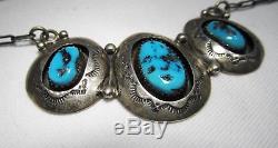 Estate Vintage Navajo Teddy Goodluck Sterling Turquoise Shadowbox Necklace C1619