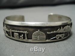Exceptional Vintage Navajo Storyteller Sterling Silver Bracelet