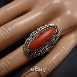 Exquisite Signed Vintage NAVAJO Sterling Silver & CORAL RING, size 8
