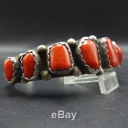 Exquisite Signed Vintage NAVAJO Sterling Silver OLD RED CORAL Cuff BRACELET