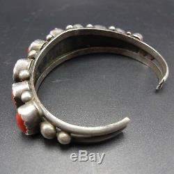 Exquisite Signed Vintage NAVAJO Sterling Silver OLD RED CORAL Cuff BRACELET